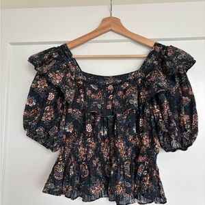 Ulla Johnson Black Floral Blouse